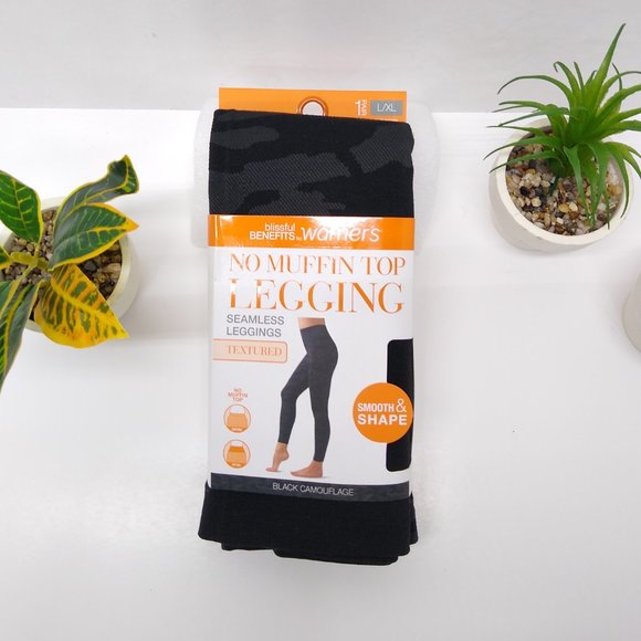 Warner's Blissful Benefits No Muffin Top Textured Leggings L/XL SMOOTH SHAPE Blk - Picture 3 of 9